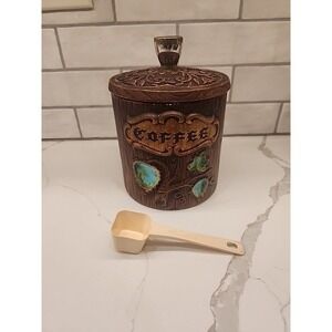 Vintage Treasure Craft Ceramic Green Apple Canister Coffee Storage With A Scoop